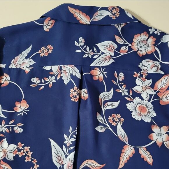 Como Vintage Women's Navy Floral Long Button-Down Polyester Blouse - Picture 11 of 14